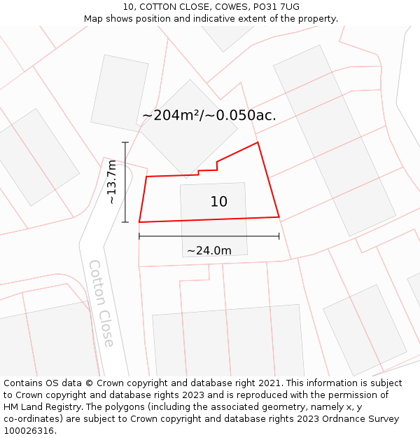 10, COTTON CLOSE, COWES, PO31 7UG: Plot and title map