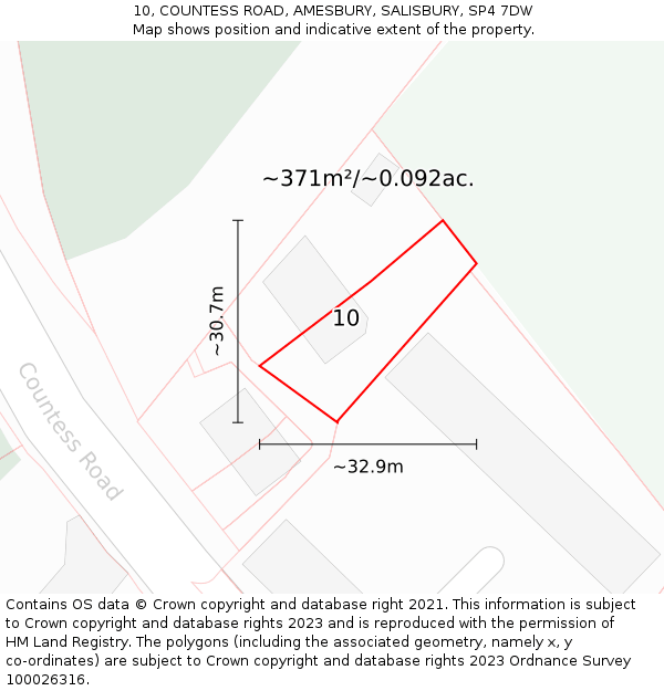 10, COUNTESS ROAD, AMESBURY, SALISBURY, SP4 7DW: Plot and title map