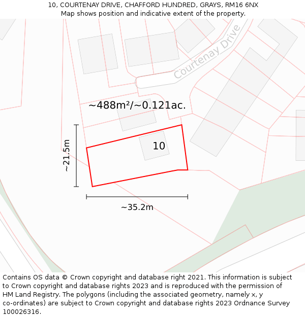 10, COURTENAY DRIVE, CHAFFORD HUNDRED, GRAYS, RM16 6NX: Plot and title map