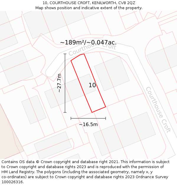 10, COURTHOUSE CROFT, KENILWORTH, CV8 2QZ: Plot and title map