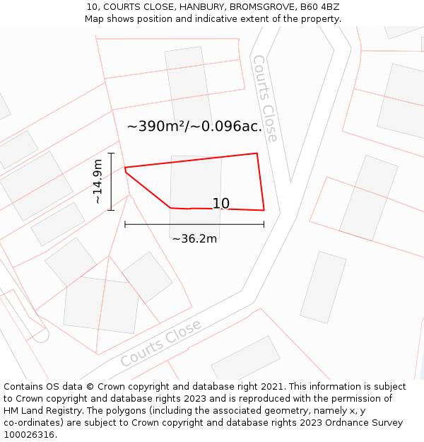 10, COURTS CLOSE, HANBURY, BROMSGROVE, B60 4BZ: Plot and title map