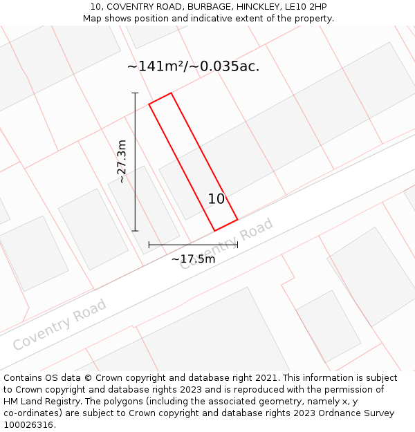 10, COVENTRY ROAD, BURBAGE, HINCKLEY, LE10 2HP: Plot and title map
