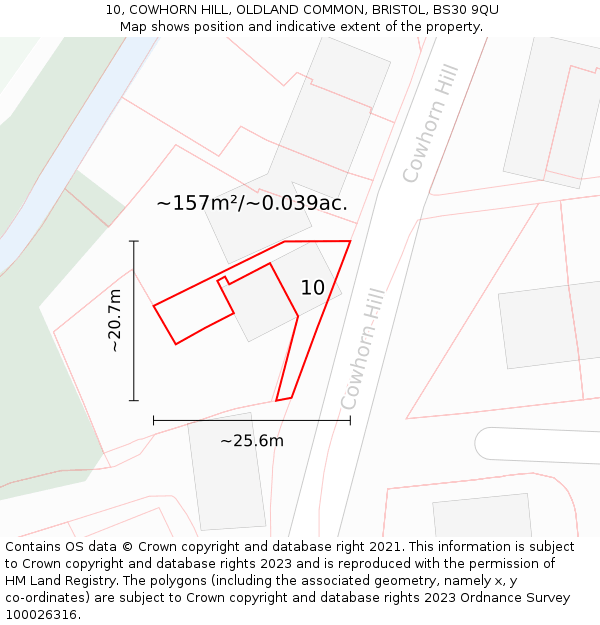 10, COWHORN HILL, OLDLAND COMMON, BRISTOL, BS30 9QU: Plot and title map