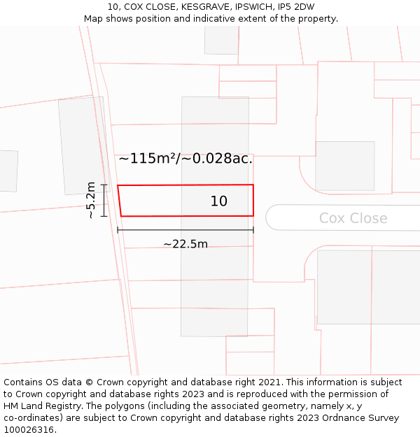 10, COX CLOSE, KESGRAVE, IPSWICH, IP5 2DW: Plot and title map