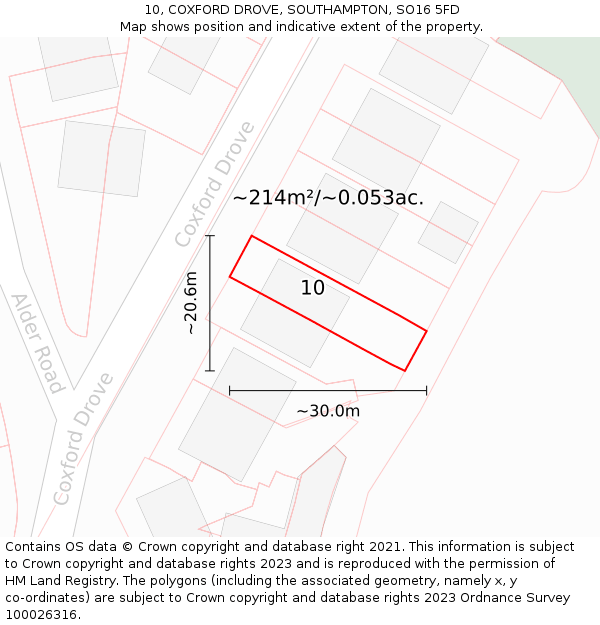 10, COXFORD DROVE, SOUTHAMPTON, SO16 5FD: Plot and title map