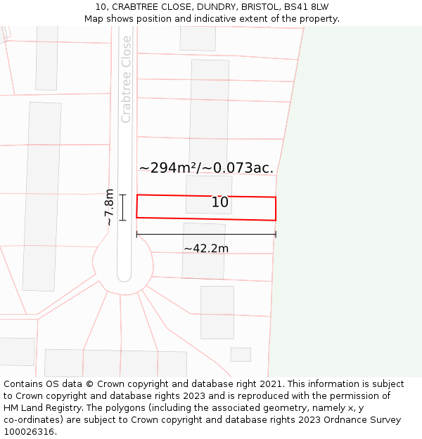 10, CRABTREE CLOSE, DUNDRY, BRISTOL, BS41 8LW: Plot and title map