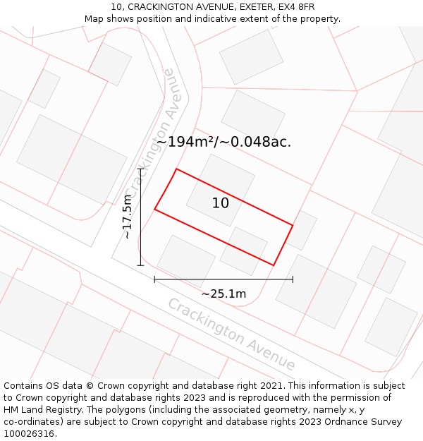 10, CRACKINGTON AVENUE, EXETER, EX4 8FR: Plot and title map