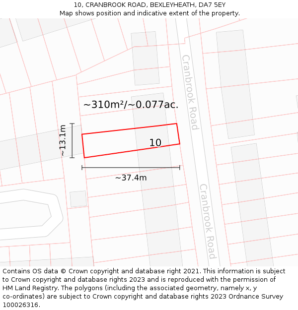 10, CRANBROOK ROAD, BEXLEYHEATH, DA7 5EY: Plot and title map