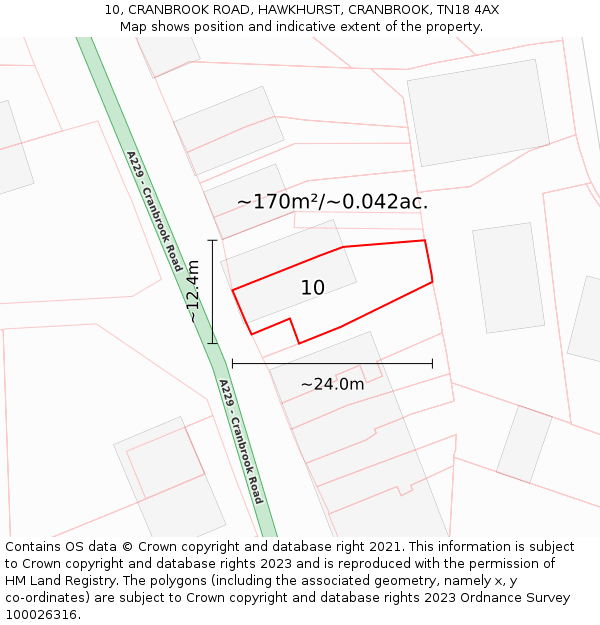 10, CRANBROOK ROAD, HAWKHURST, CRANBROOK, TN18 4AX: Plot and title map