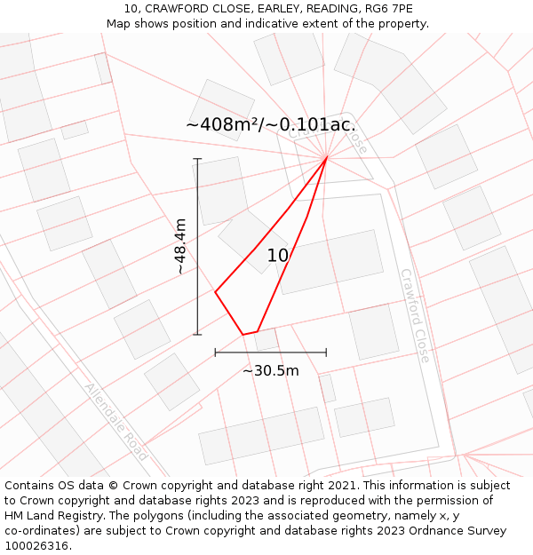 10, CRAWFORD CLOSE, EARLEY, READING, RG6 7PE: Plot and title map