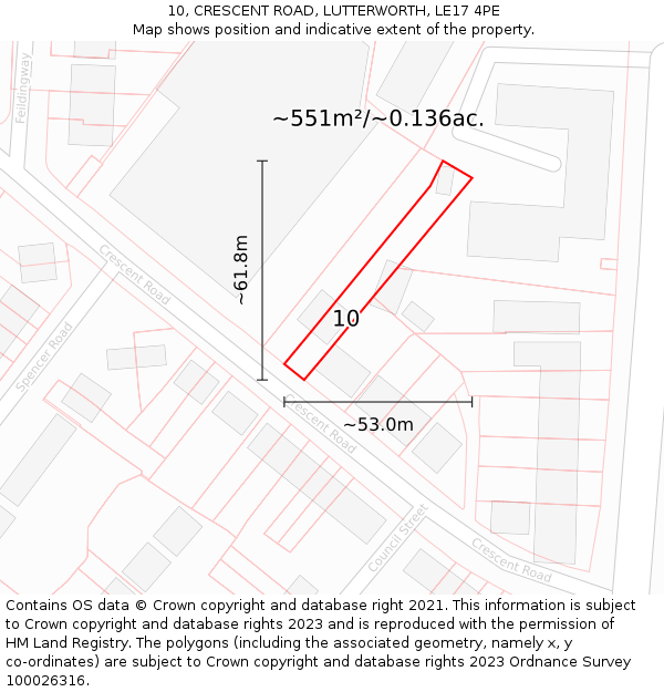 10, CRESCENT ROAD, LUTTERWORTH, LE17 4PE: Plot and title map