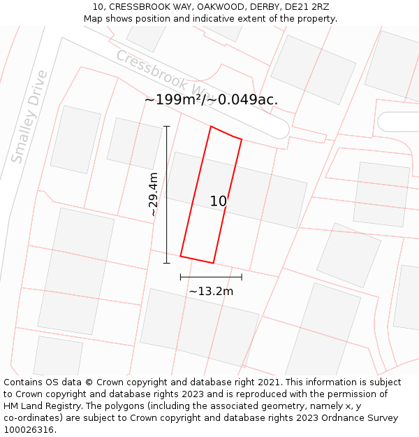 10, CRESSBROOK WAY, OAKWOOD, DERBY, DE21 2RZ: Plot and title map