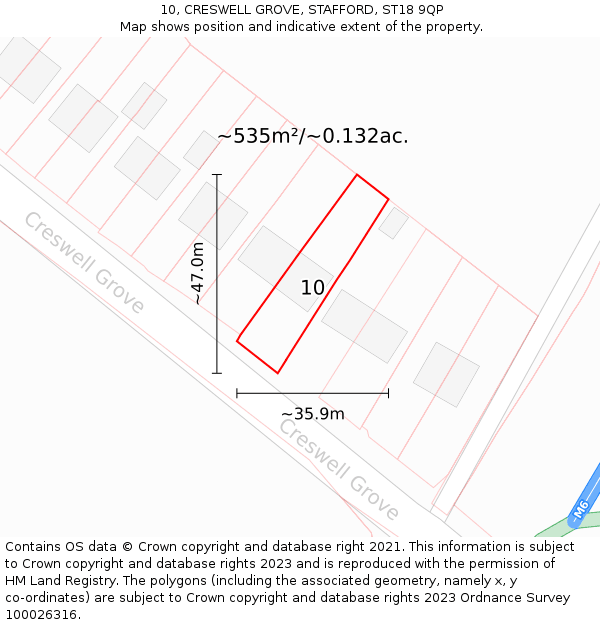 10, CRESWELL GROVE, STAFFORD, ST18 9QP: Plot and title map