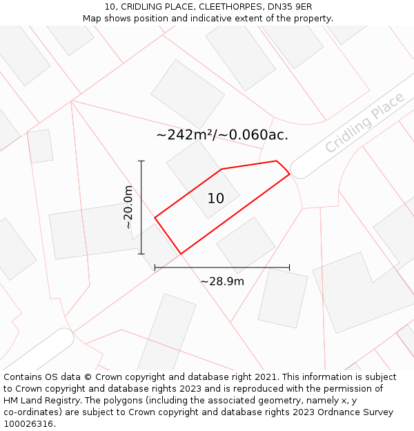 10, CRIDLING PLACE, CLEETHORPES, DN35 9ER: Plot and title map