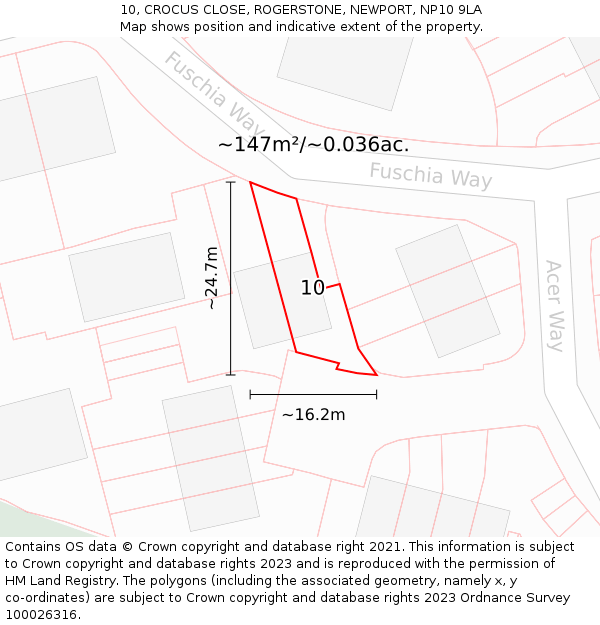 10, CROCUS CLOSE, ROGERSTONE, NEWPORT, NP10 9LA: Plot and title map