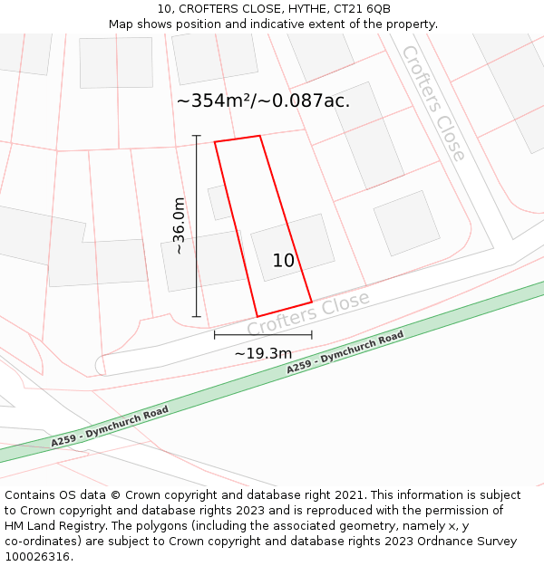 10, CROFTERS CLOSE, HYTHE, CT21 6QB: Plot and title map
