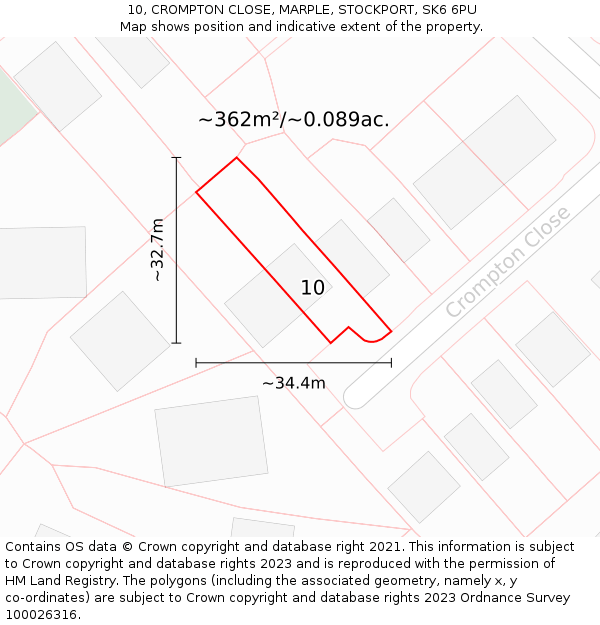 10, CROMPTON CLOSE, MARPLE, STOCKPORT, SK6 6PU: Plot and title map
