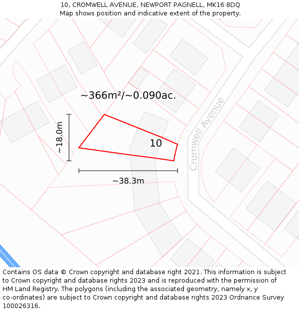 10, CROMWELL AVENUE, NEWPORT PAGNELL, MK16 8DQ: Plot and title map