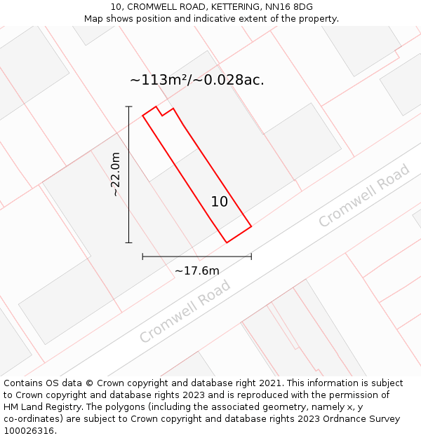 10, CROMWELL ROAD, KETTERING, NN16 8DG: Plot and title map