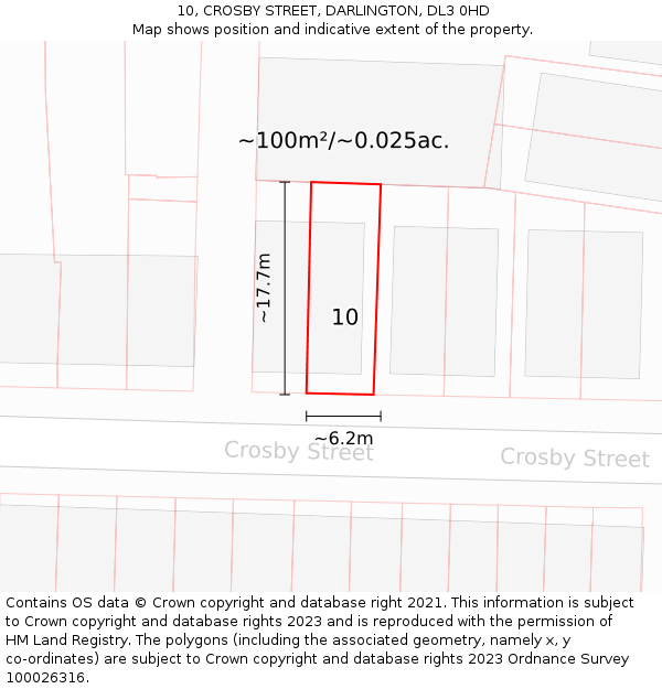 10, CROSBY STREET, DARLINGTON, DL3 0HD: Plot and title map