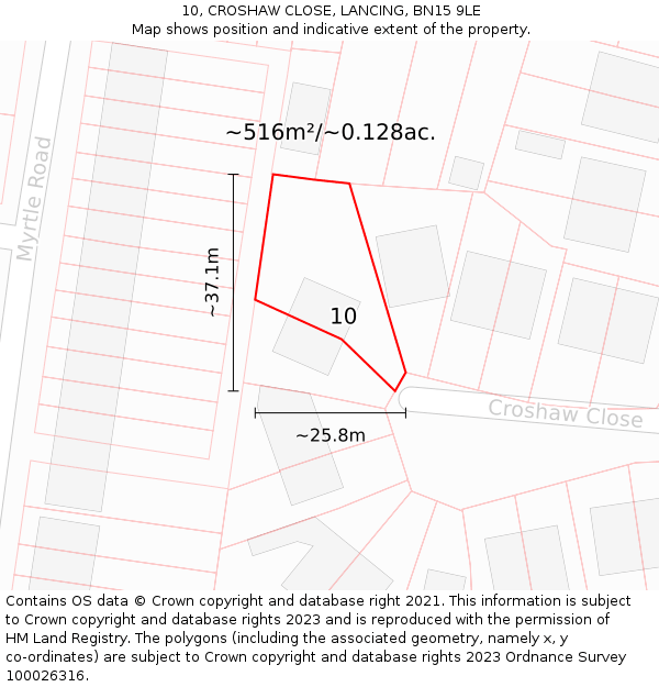 10, CROSHAW CLOSE, LANCING, BN15 9LE: Plot and title map