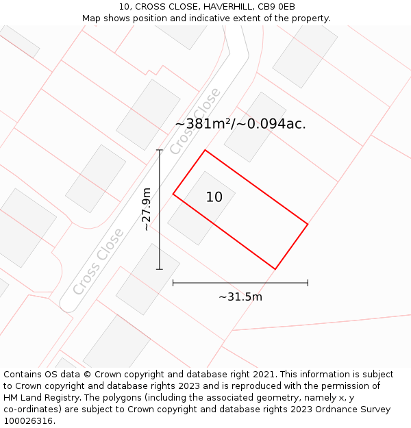 10, CROSS CLOSE, HAVERHILL, CB9 0EB: Plot and title map