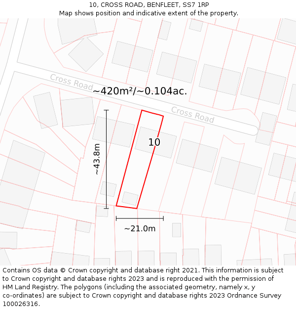 10, CROSS ROAD, BENFLEET, SS7 1RP: Plot and title map