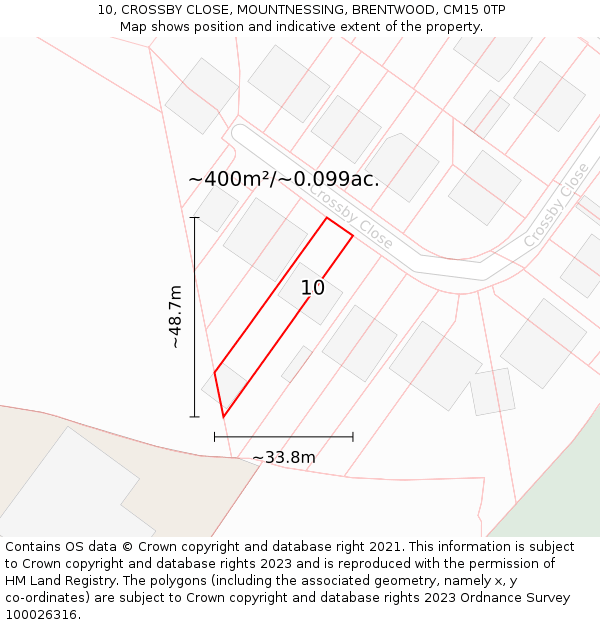 10, CROSSBY CLOSE, MOUNTNESSING, BRENTWOOD, CM15 0TP: Plot and title map