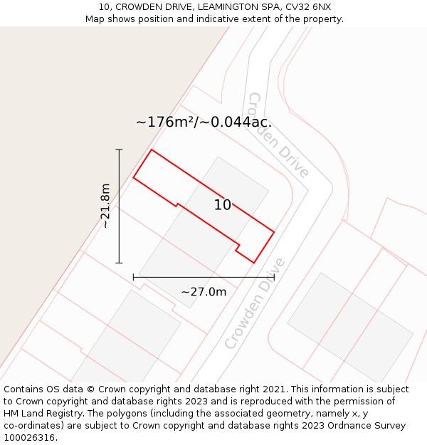 10, CROWDEN DRIVE, LEAMINGTON SPA, CV32 6NX: Plot and title map