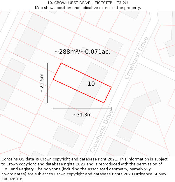 10, CROWHURST DRIVE, LEICESTER, LE3 2UJ: Plot and title map