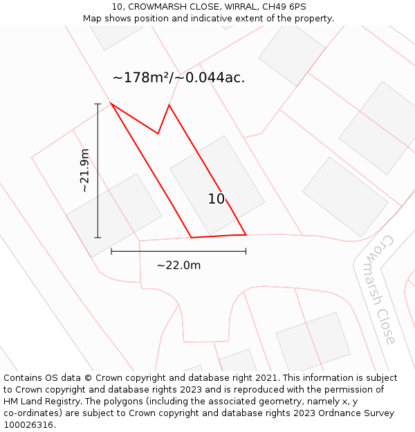 10, CROWMARSH CLOSE, WIRRAL, CH49 6PS: Plot and title map