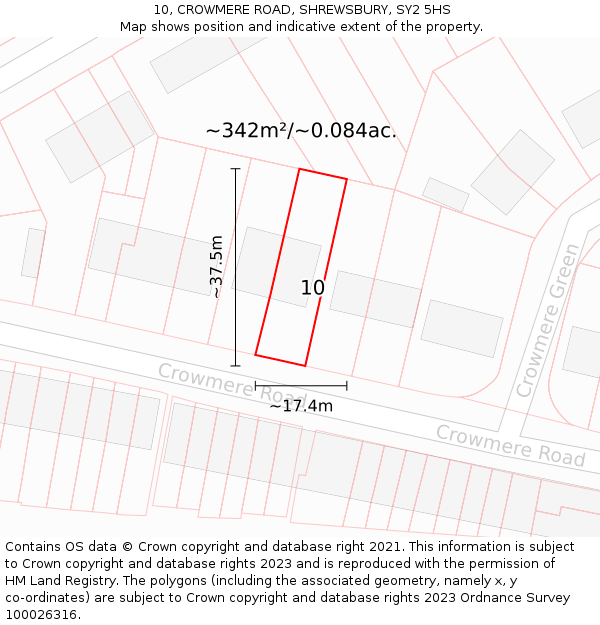 10, CROWMERE ROAD, SHREWSBURY, SY2 5HS: Plot and title map