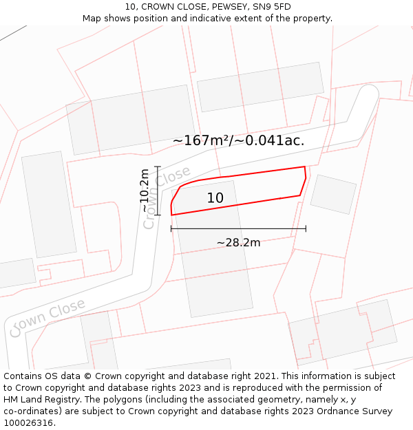 10, CROWN CLOSE, PEWSEY, SN9 5FD: Plot and title map