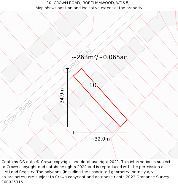 10, CROWN ROAD, BOREHAMWOOD, WD6 5JH: Plot and title map
