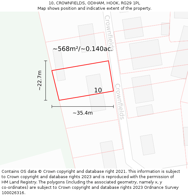 10, CROWNFIELDS, ODIHAM, HOOK, RG29 1PL: Plot and title map