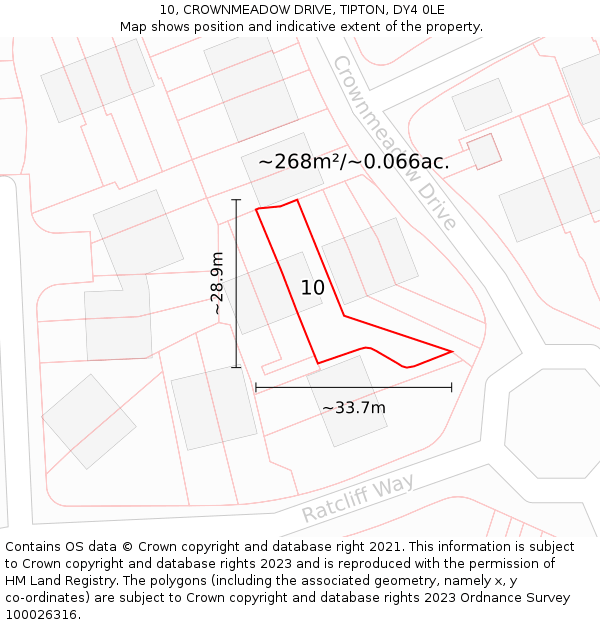 10, CROWNMEADOW DRIVE, TIPTON, DY4 0LE: Plot and title map