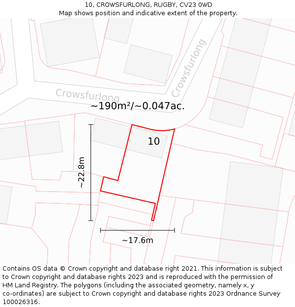 10, CROWSFURLONG, RUGBY, CV23 0WD: Plot and title map