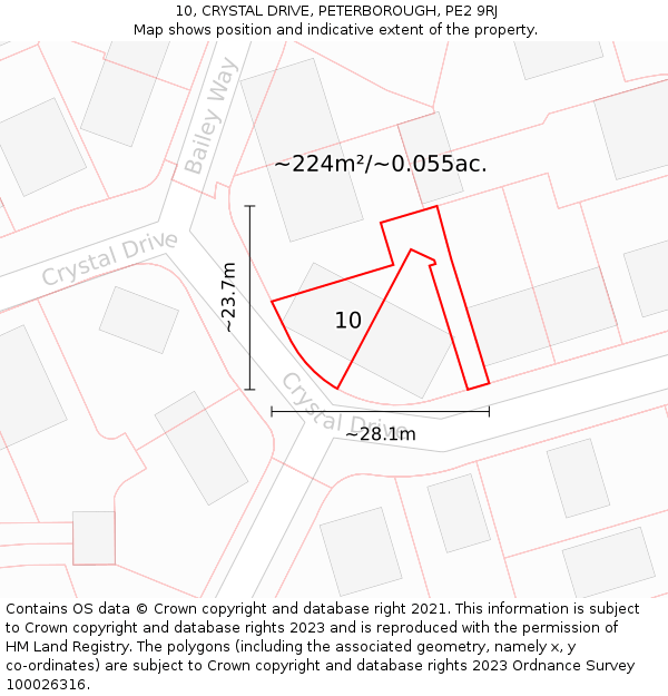 10, CRYSTAL DRIVE, PETERBOROUGH, PE2 9RJ: Plot and title map