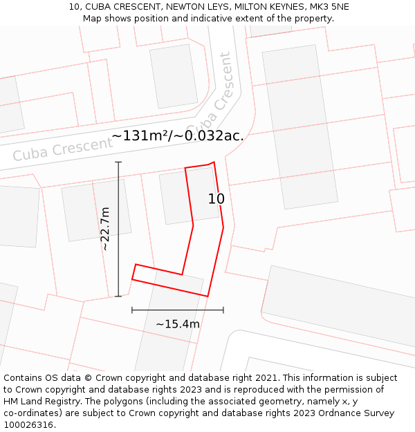 10, CUBA CRESCENT, NEWTON LEYS, MILTON KEYNES, MK3 5NE: Plot and title map