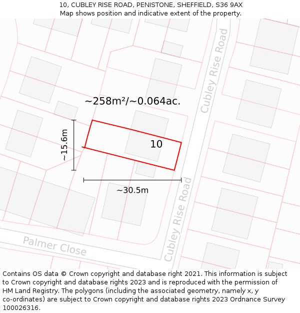 10, CUBLEY RISE ROAD, PENISTONE, SHEFFIELD, S36 9AX: Plot and title map