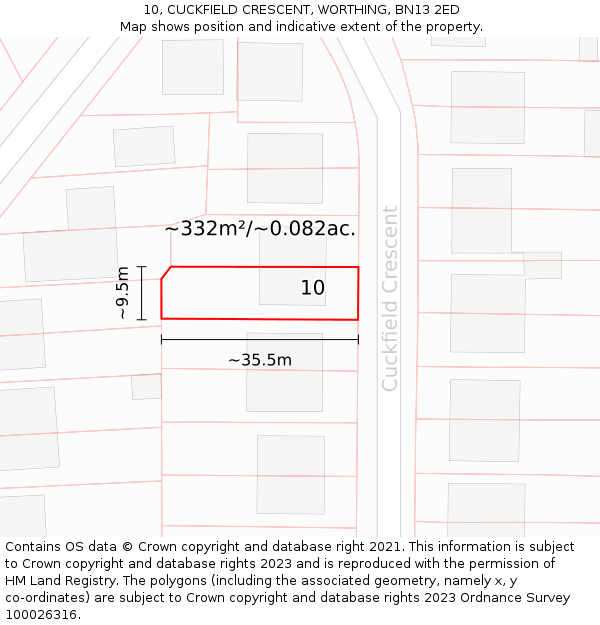 10, CUCKFIELD CRESCENT, WORTHING, BN13 2ED: Plot and title map
