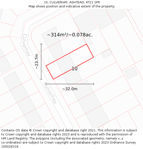 10, CULVERHAY, ASHTEAD, KT21 1PR: Plot and title map