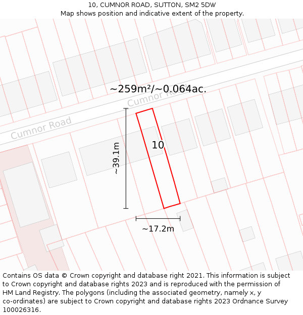 10, CUMNOR ROAD, SUTTON, SM2 5DW: Plot and title map