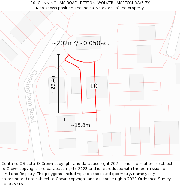 10, CUNNINGHAM ROAD, PERTON, WOLVERHAMPTON, WV6 7XJ: Plot and title map