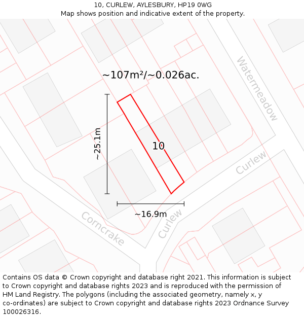 10, CURLEW, AYLESBURY, HP19 0WG: Plot and title map