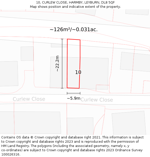 10, CURLEW CLOSE, HARMBY, LEYBURN, DL8 5QF: Plot and title map