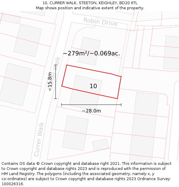 10, CURRER WALK, STEETON, KEIGHLEY, BD20 6TL: Plot and title map