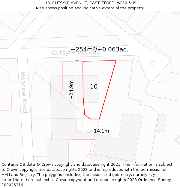 10, CUTSYKE AVENUE, CASTLEFORD, WF10 5HY: Plot and title map