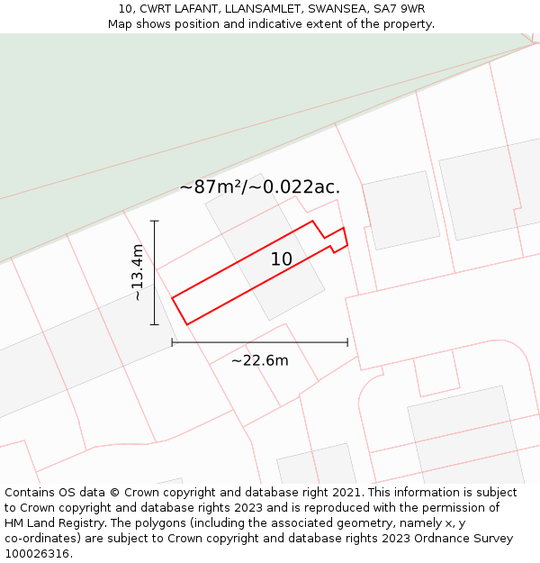 10, CWRT LAFANT, LLANSAMLET, SWANSEA, SA7 9WR: Plot and title map