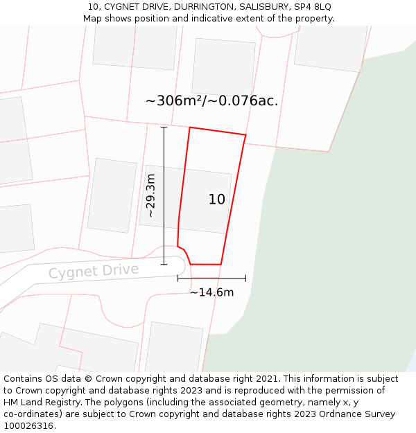 10, CYGNET DRIVE, DURRINGTON, SALISBURY, SP4 8LQ: Plot and title map